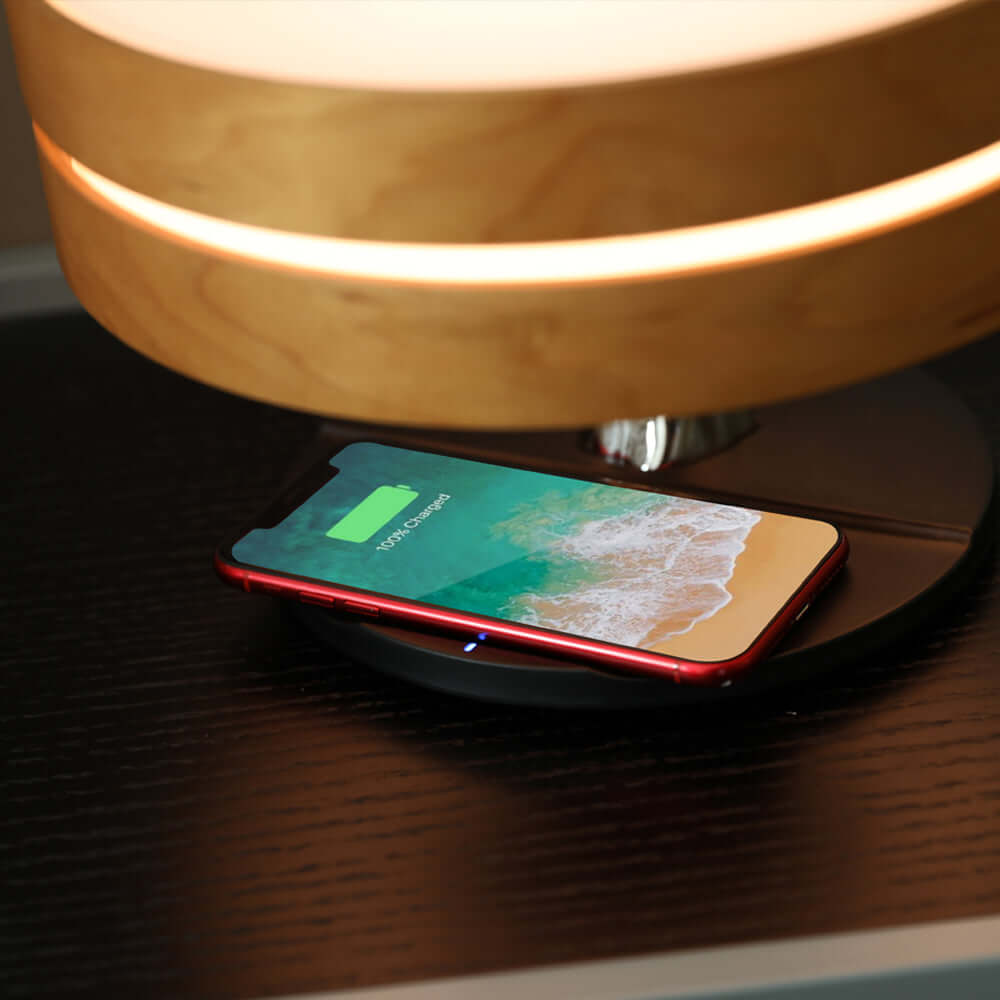 Rund intelligent Bluetooth-högtalare för musik Sänglampa med trådlös laddning för vardagsrummet