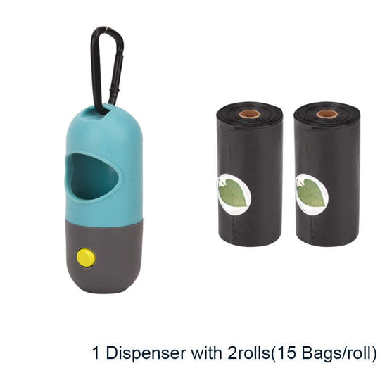 Dispenser holder with LED flashlight and 2 rolls of dog poo bags